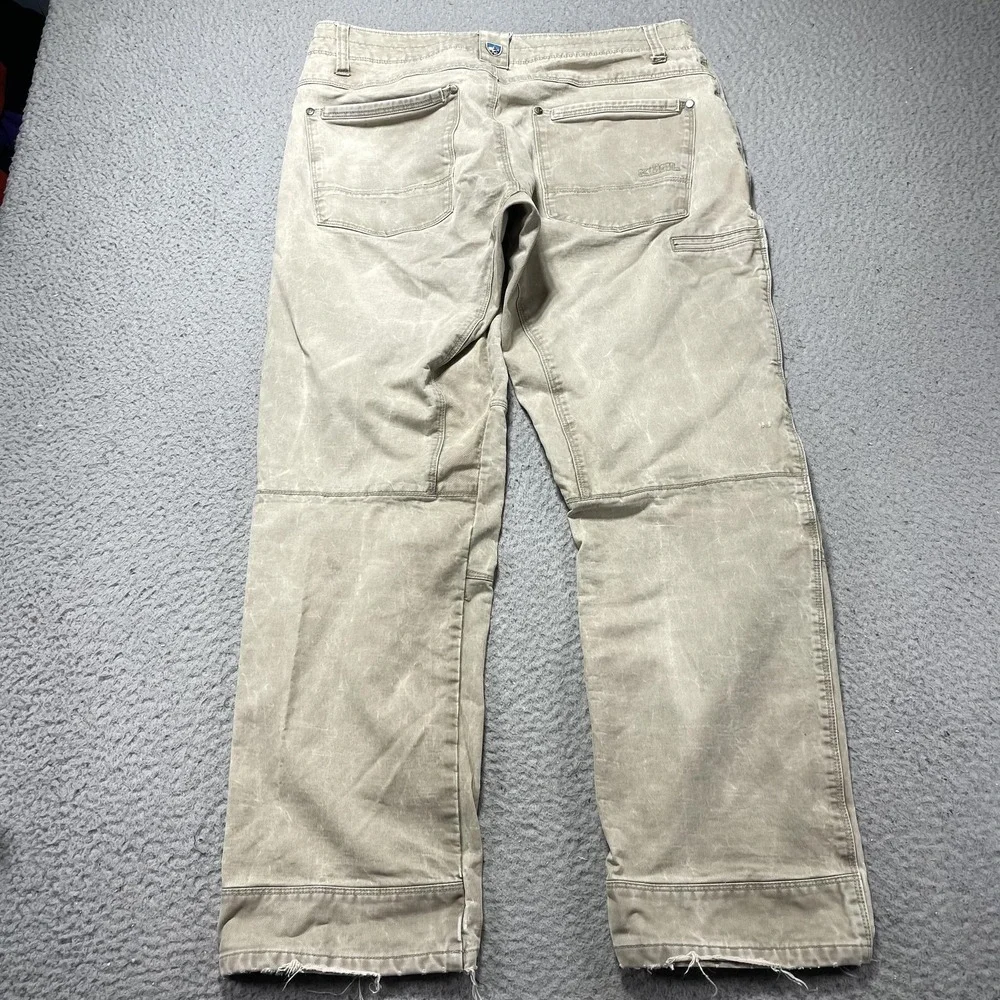 Kuhl Rydr Pants Mens 36x31 Beige Canvas Relaxed Fit Workwear Heavily Distressed